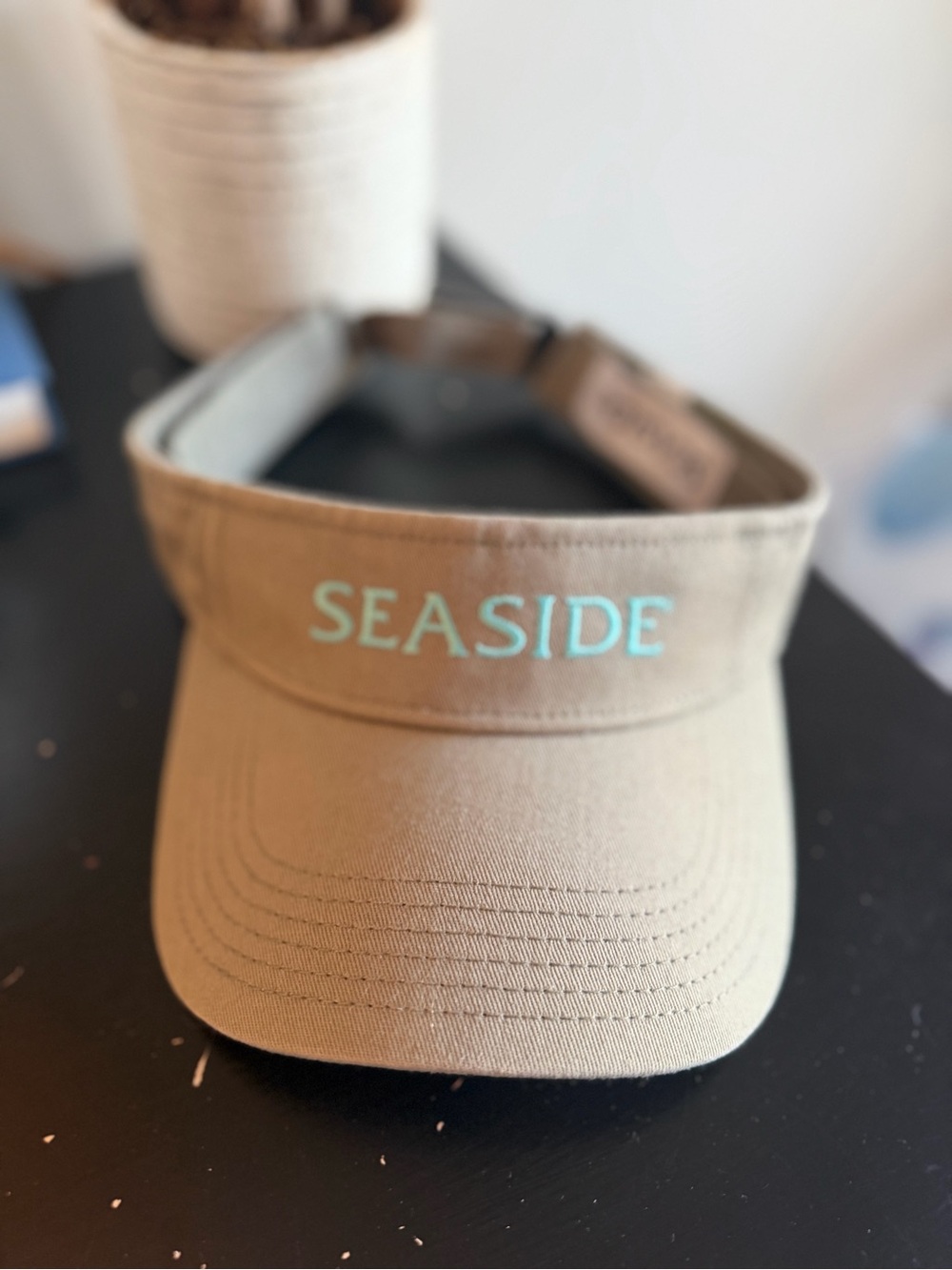 Seaside Embroidered Gray Visor with Mint Script GUC